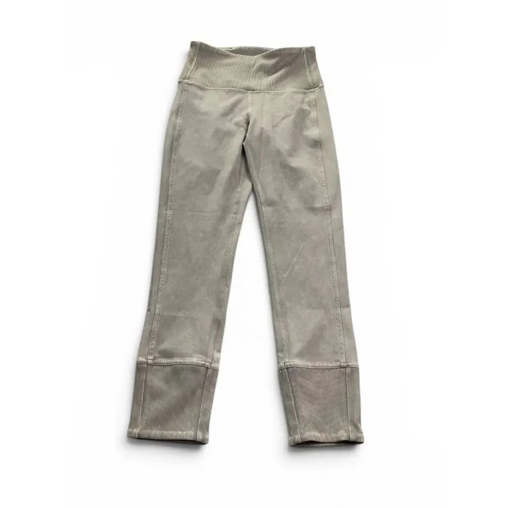 Lululemon Wunder Under Ribbed Cropped Leggings Washed Clay Gray Breathable 2